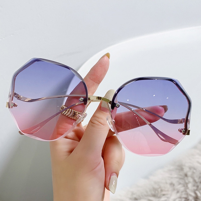 Kính Mát Nữ Không Gọng Chống Tia UV Màu Sắc gradient Phong Cách Hàn Quốc