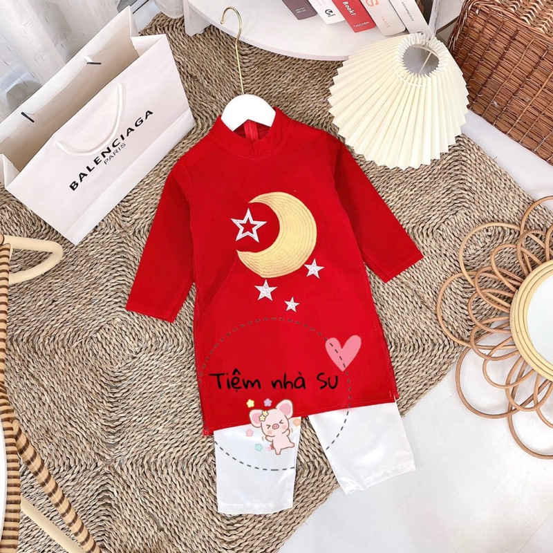 [SALE BỎ MẪU] Set áo dài bé trai - bé gái thêu trăng sao (08- 20kg)