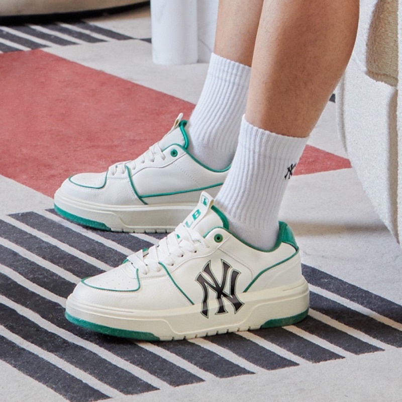 Giày Thể Thao MLB Chunky Liner New York Yankees White Green, Giày Sneaker Mlb Trắng Xanh Tăng Chiều Cao Full Box Bill