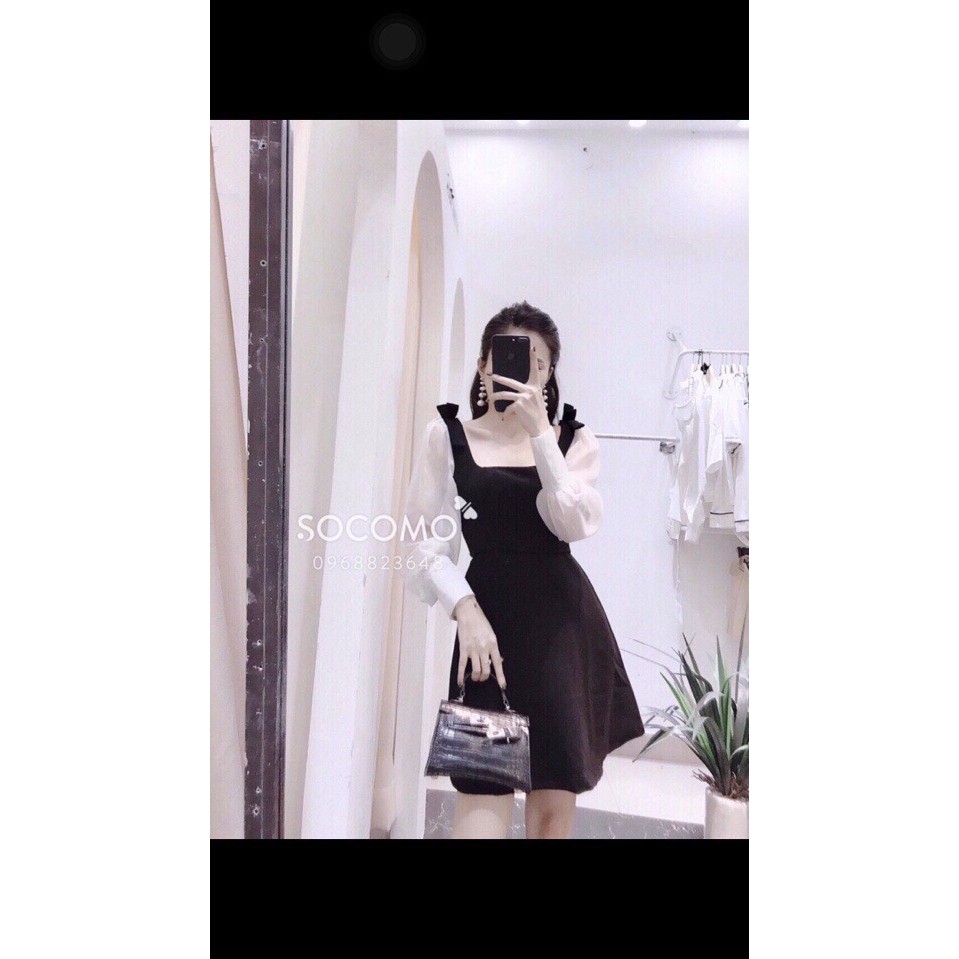 đầm liền chữa A cổ vuông tay lụa LTT9