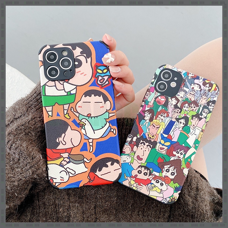 Ốp Điện Thoại Da Họa Tiết Crayon Shin-chan Cho iPhone 7 8 Plus X XS 11 XR 12 13 Pro Max