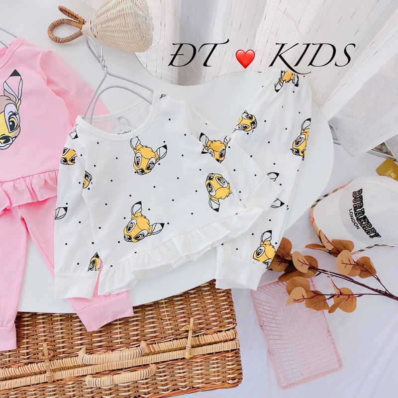 Set 2 bộ nai cotton thu đông bé gái