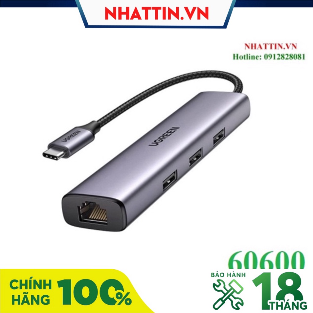 Hub chia USB Type-C to 3 cổng USB 3.0 Type-A kèm Lan Gigabit, vỏ nhôm Ugreen 60600 cao cấp - Phân Phối Chính Hãng