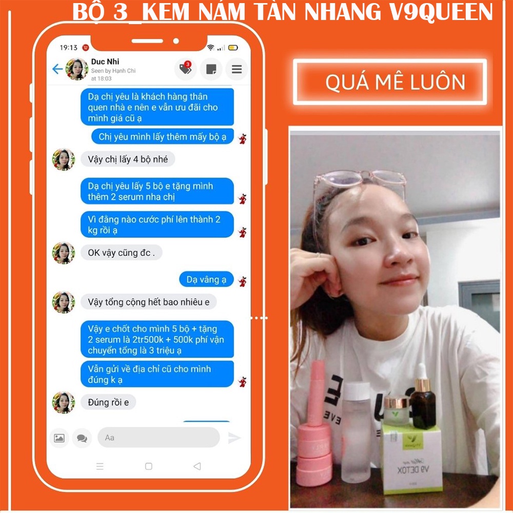 KEM NÁM TÀN NHANG V9QUEEN, BỘ DƯỠNG TRẮNG DA MỜ THÂM NÁM TÀN NHANG