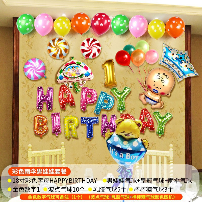 Bộ bóng happy birthday trang trí sinh nhật + kèm bơm tay và băng dính