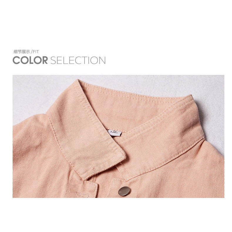 Áo Khoác Denim Tay Dài Dáng Rộng Màu Hồng Xinh Xắn Cho Nữ