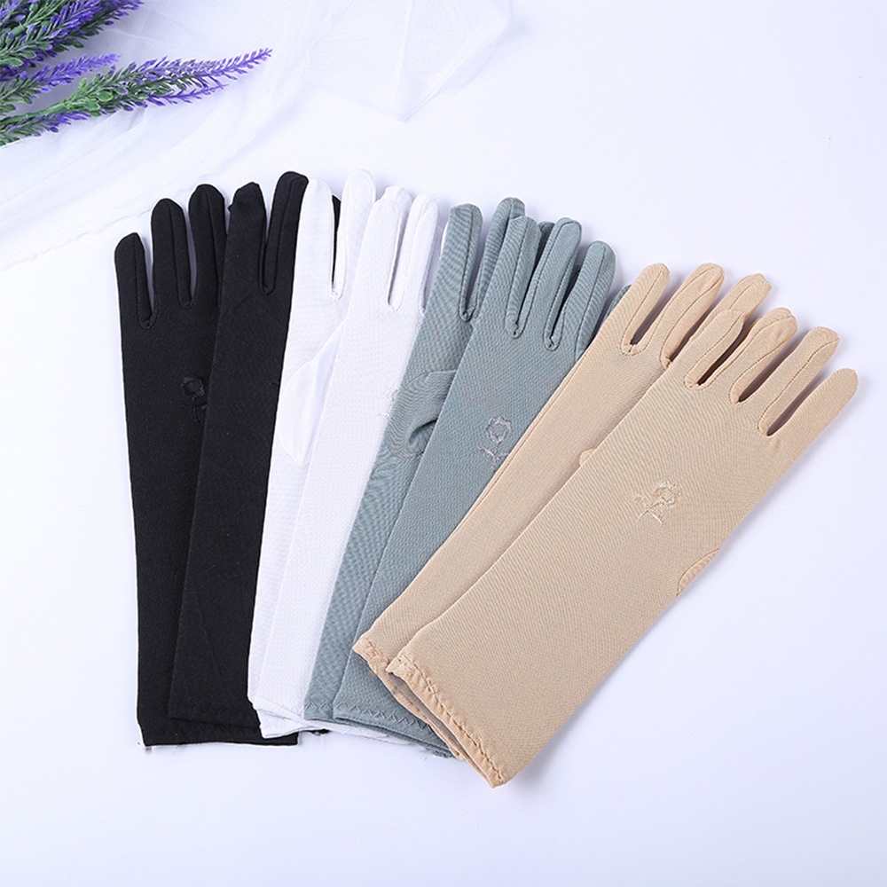 Găng tay lái xe dài vừa chống nắng chống tia UV thêu họa tiết thoáng khí thời trang xuân hè cho nữ