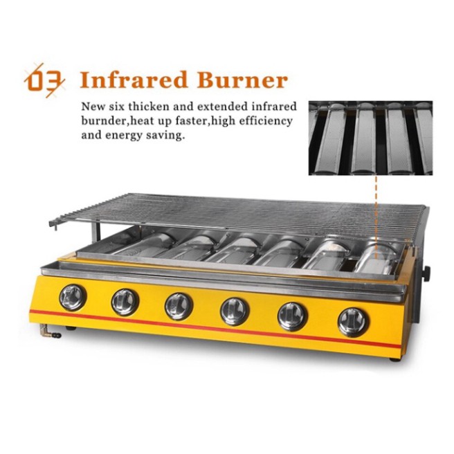 Bếp gas nướng hải sản, nướng thịt bbq không khói sử dụng Gas 6 đầu đốt loại lớn ETON ET-K333
