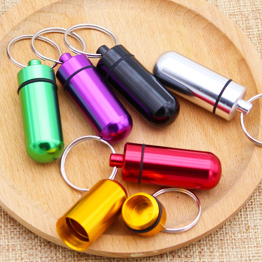 Hộp Đựng Thuốc Mini Bằng Hợp Kim Nhôm Chống Thấm Nước Kèm Móc Khóa Tiện Dụng