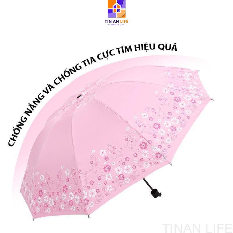 Ô Dù Đi Mưa Đi Nắng Gấp Gọn, Họa Tiết Hình Hoa, Chống UV