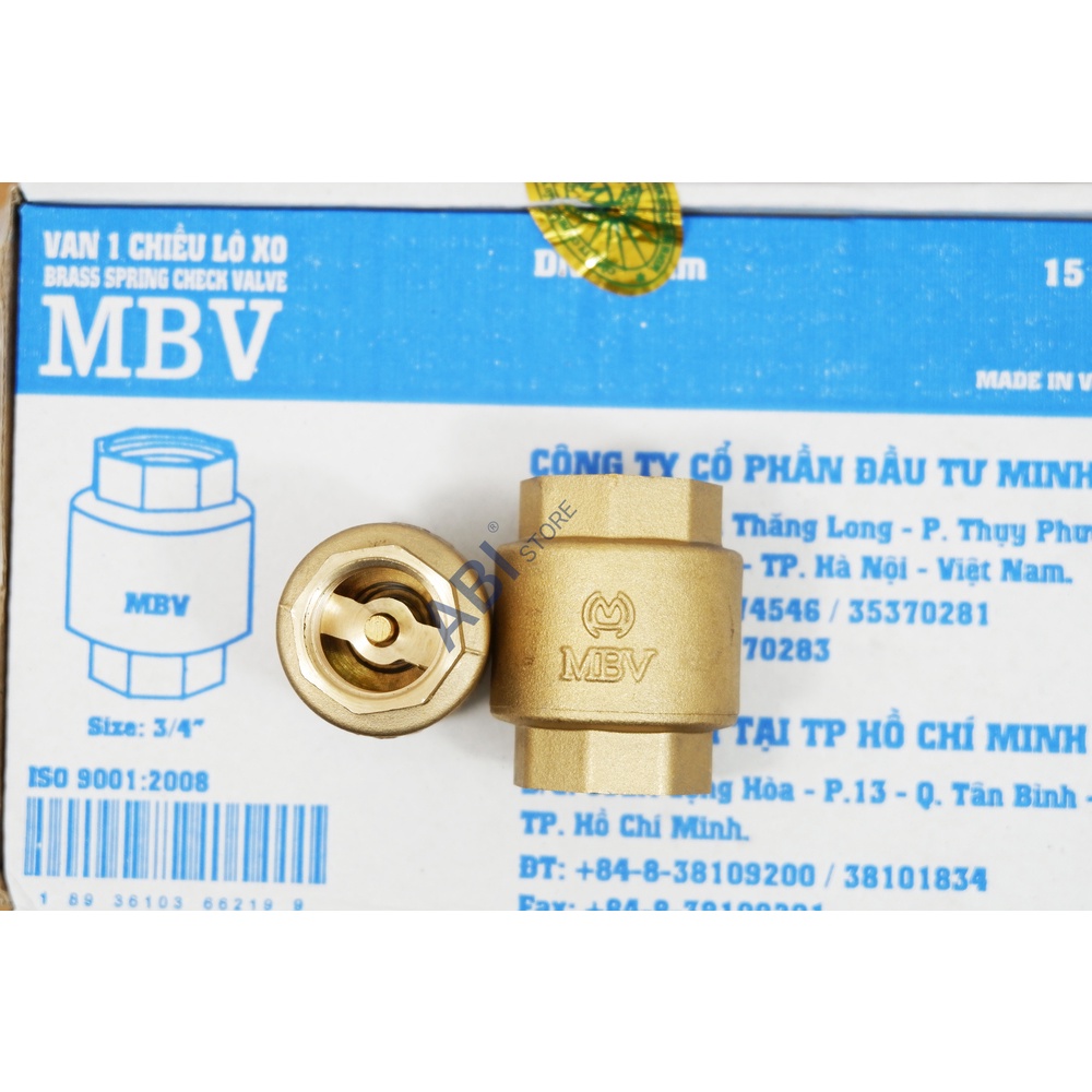 Van 1 chiều lò xo MBV 21mm(1/2''-dn15), 27mm(3/4'' - dn20) chính hãng Minh Hòa(van nước)