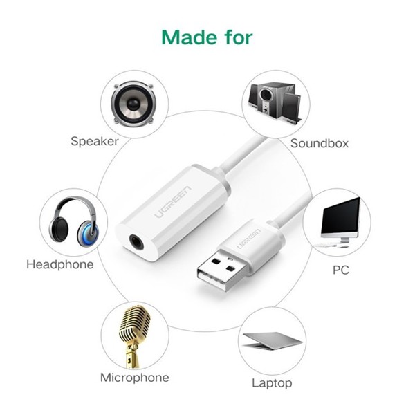 Card âm thanh USB 2.0 sang 1 giắc 3.5mm (Phone + Mic) Ugreen 30712