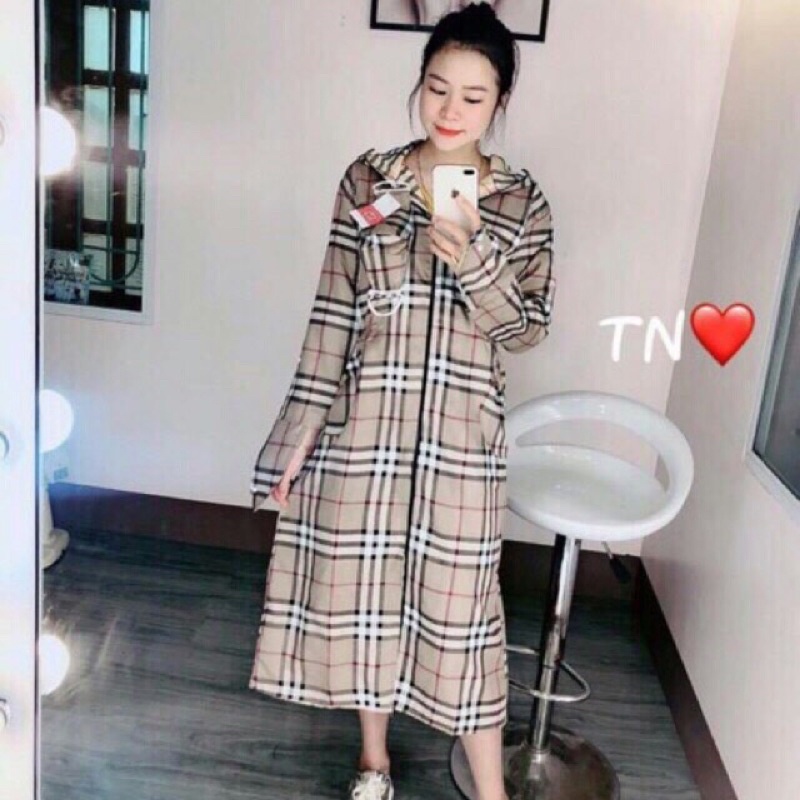 Áo choàng nắng kẻ nữ 2 lớp