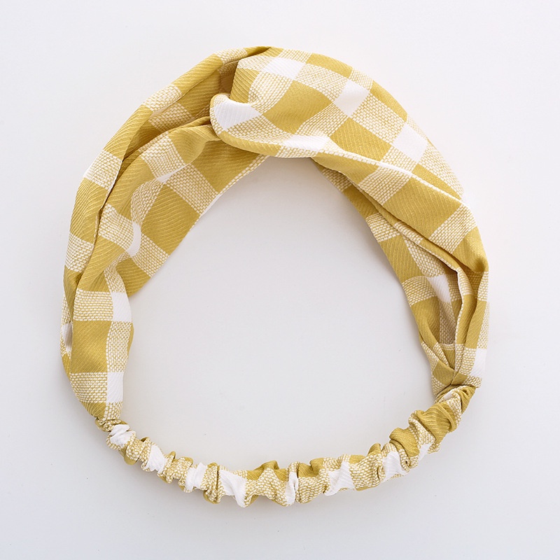 Băng đô turban nữ bờm tóc thời trang xinh xắn cá tính họa tiết caro vàng