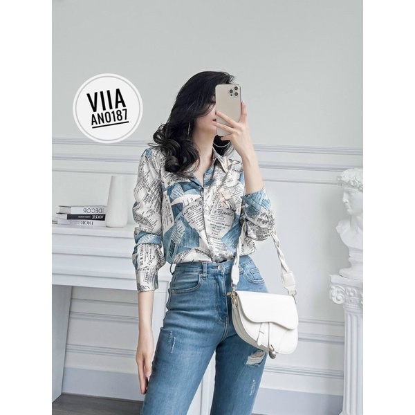 Sơ mi Lụa Báo Xanh mềm mát AN0187 VIIA DESIGN