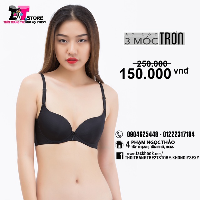 Áo Nâng Ngực Cotton 3 Móc Trơn (Đen)