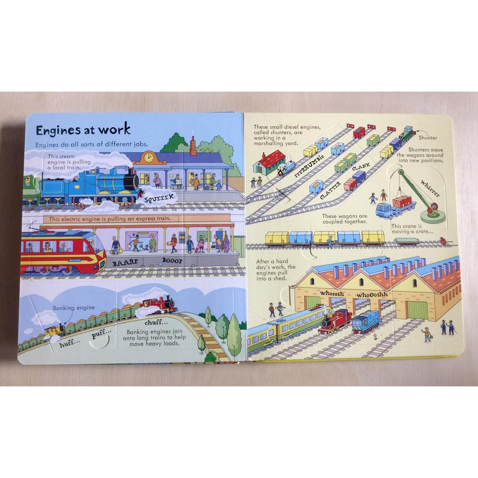 Sách Usborne - Look Inside Trains - lật mở khám phá phương tiện giao thông tàu hỏa