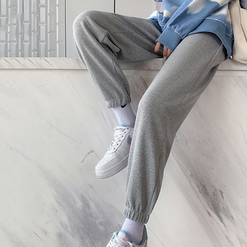 Ielgy Quần Mồ Hôi Vải Lông Cừu Dày Màu Xám waffle Cho Nữ