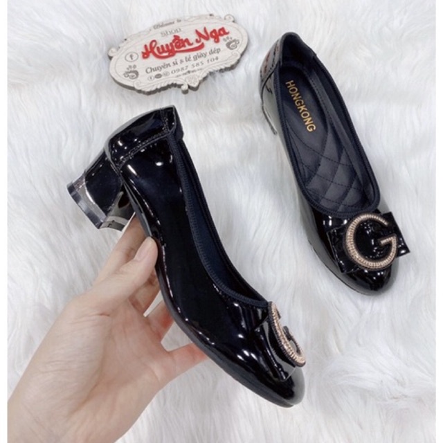 giày cao gót 3p nữ da bóng và da lì mác tròn mũi tròn