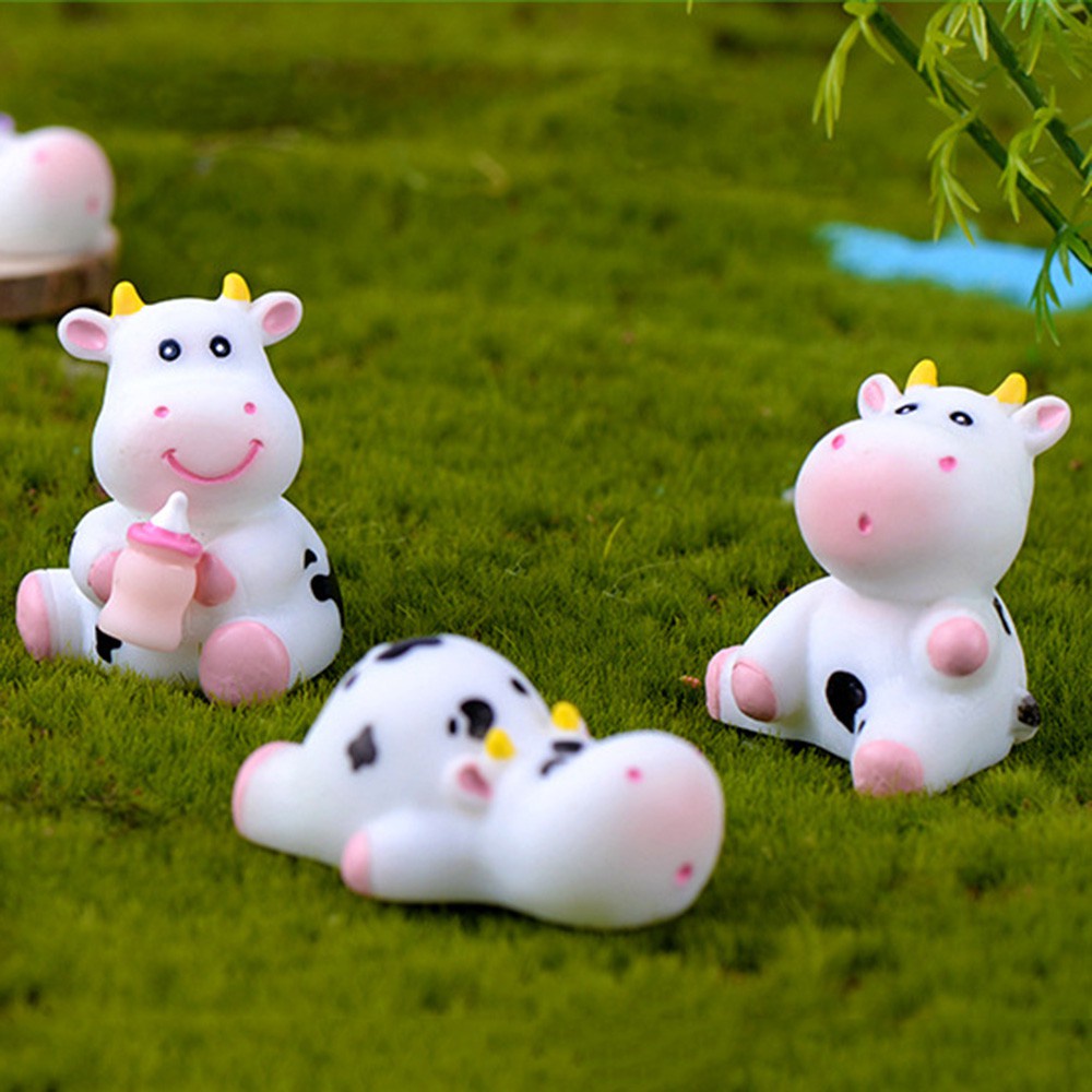 1 Đồ trang trí Bò Sữa Mini Dễ Thương Dùng Trang Trí Tiểu Cảnh / Sân Vườn Diy