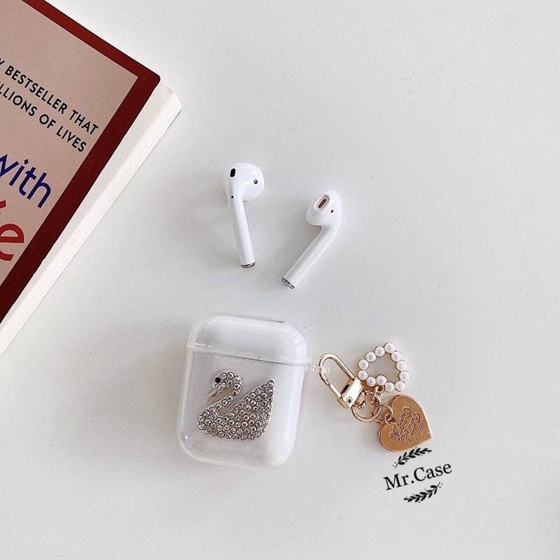 Case Airpods 1/2 /Pro Vỏ Ốp Tai Nghe Hình Thiên Nga Trong Dẻo  kèm Móc Xinh  - Mr.Case AirPods