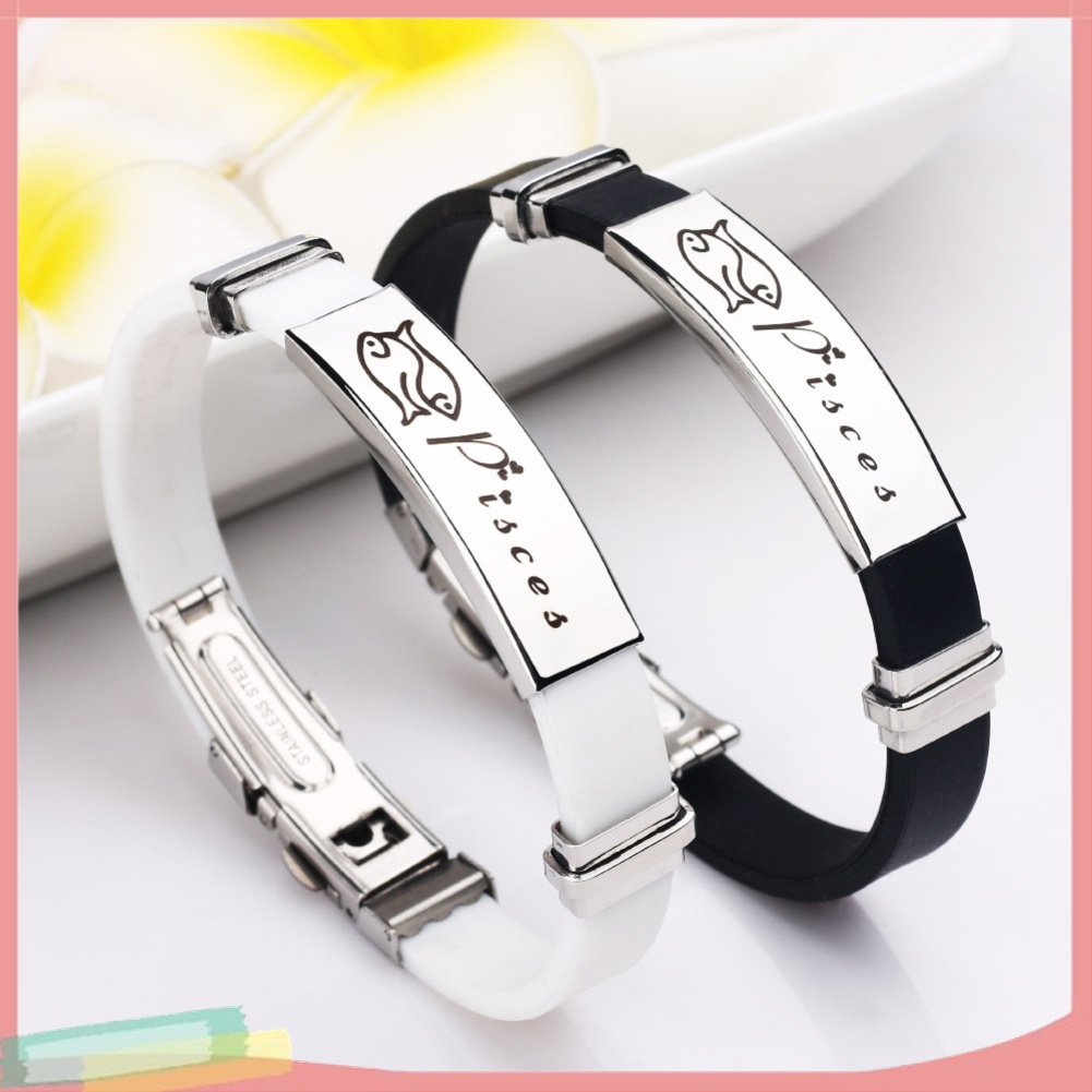 Vòng Tay Silicone Hoạ Tiết 12 Cung Hoàng Đạo Có Khóa Điều Chỉnh Được Dành Cho Nam Và Nữ