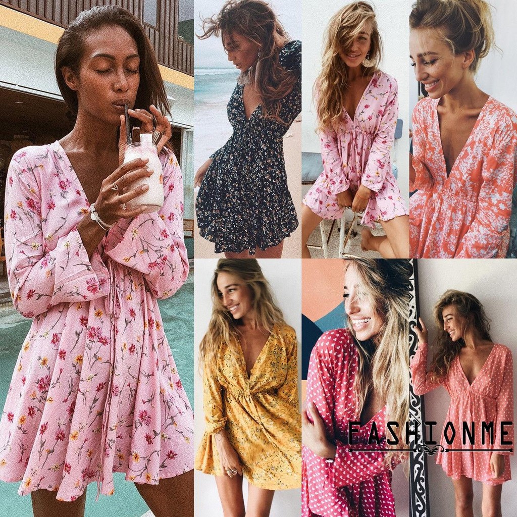 ღ𝓂ℰNEW Hot fashion Women´s Summer Vintage Boho Long Sleeve Dress Party Beach Dress Floral Sundress | BigBuy360 - bigbuy360.vn