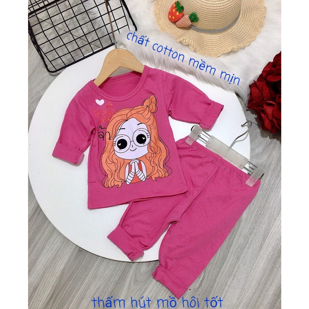 [MẪU MỚI] BỘ DÀY TAY IN HÌNH BÉ GÁI CHẤT COTTON SIÊU ĐÁNG YÊU CHO BÉ 8-18KG. XƯỞNG MAY BIBO