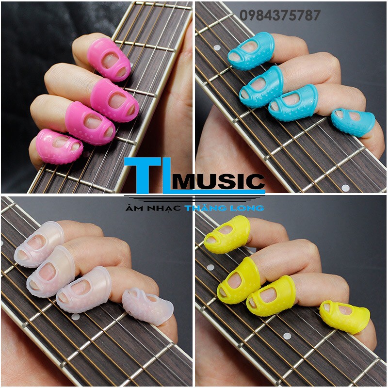 Set 5 phụ kiện đeo ngón tay(Bộ bọc ngón tay)bằng silicon dùng để giảm đau tay khi tập đàn ghi ta