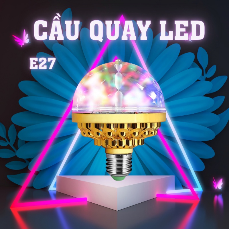 Đèn led nháy chớp 7 màu tự xoay đui tròn, màu vàng sang trọng, đèn led trang trí bar, quẩy nhạc