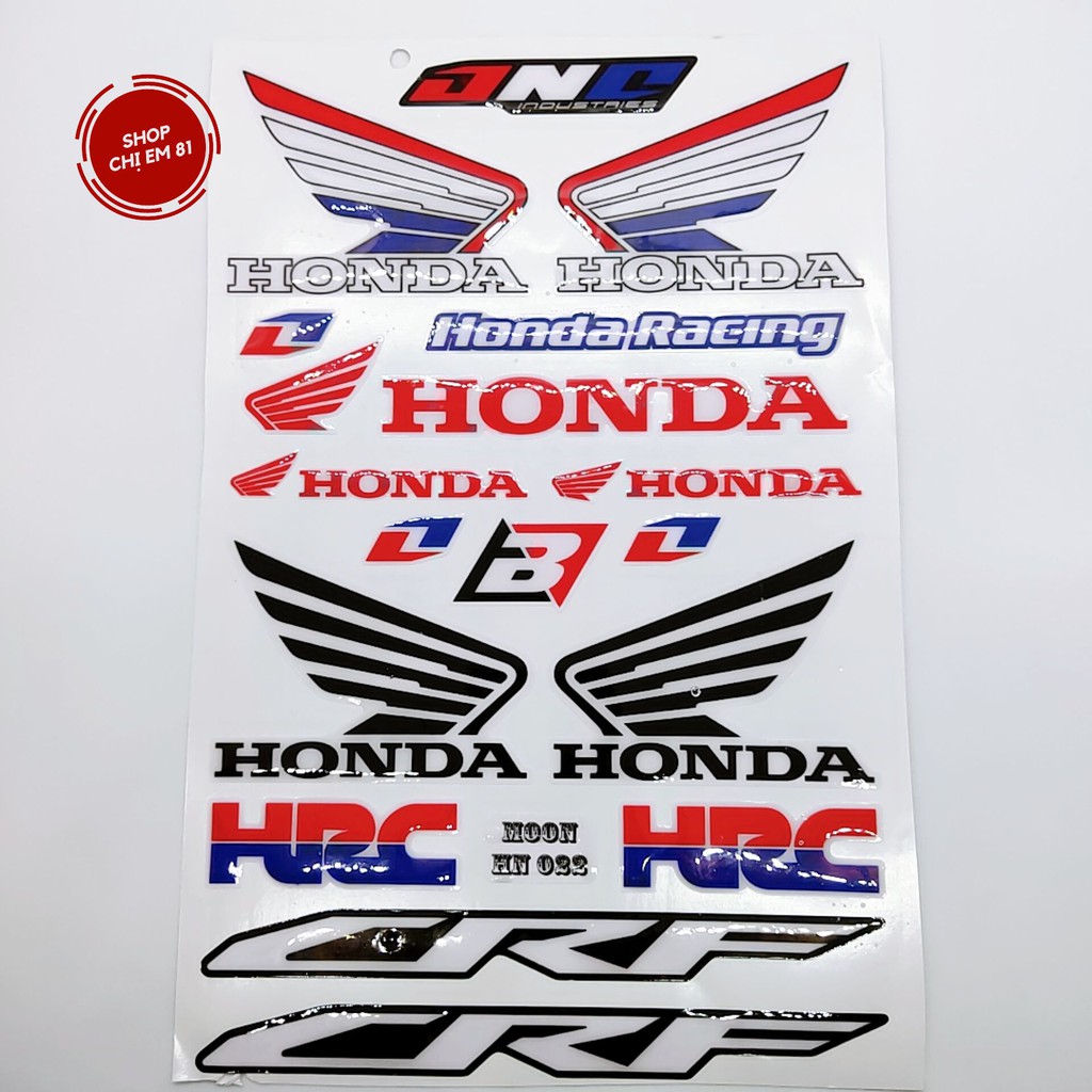 Tem decal nổi chữ CRF Honda cánh chim đen, cánh chim màu HRC