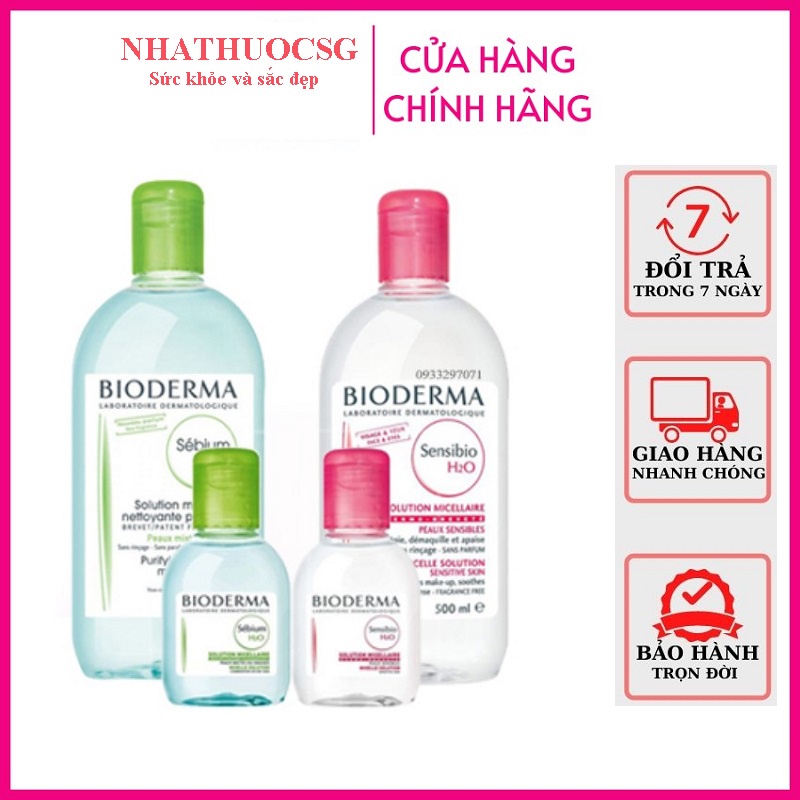 Nước Tẩy Trang Bioderma H2O Créaline Hồng / Sébium Xanh 100ml - 500ml Pháp chính hãng