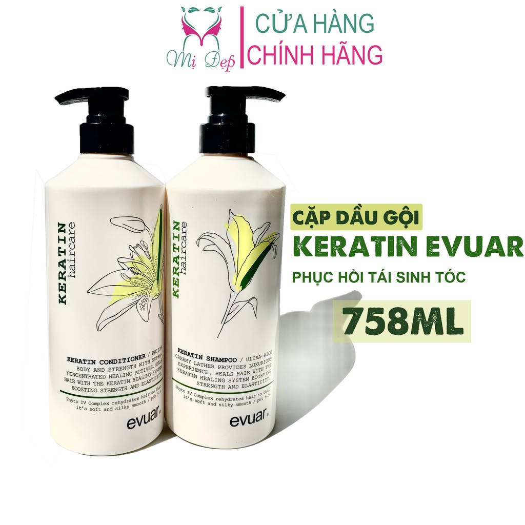 [TẶNG TINH DẦU - GIẢM 50K] CẶP DẦU GỘI XẢ KERATIN EVUAR CHÍNH HÃNG PHỤC HỒI TÓC HƯ TỔN