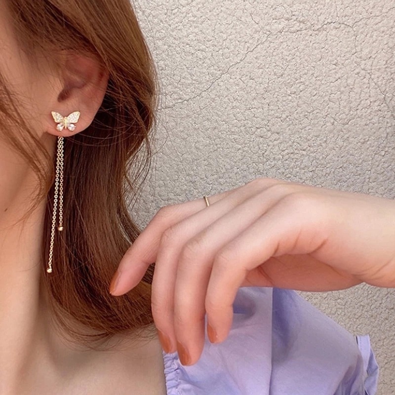 Khuyên Tai Nữ Trang Dáng Dài Tạo Hình Bướm Độc Đáo