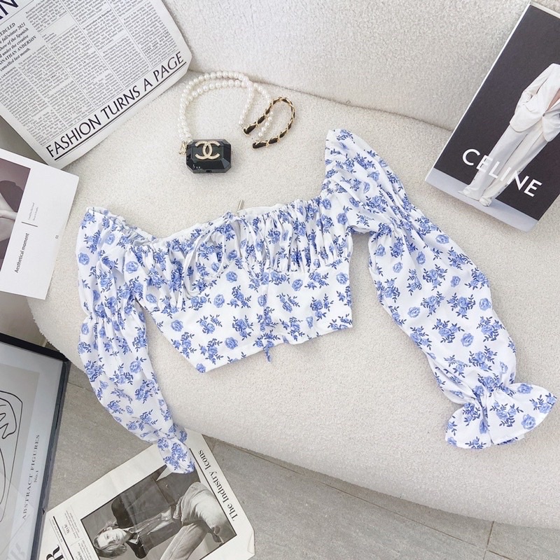 Áo hoa tay phồng croptop
