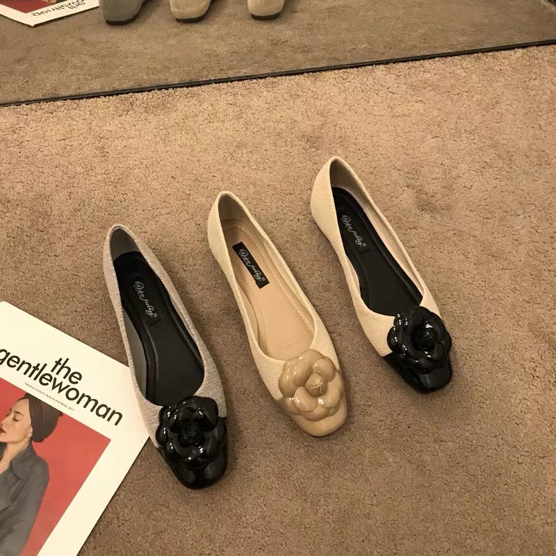 Giày búp bê bệt đính hoa trà kiểu Hàn Quốc mẫu mới 2021