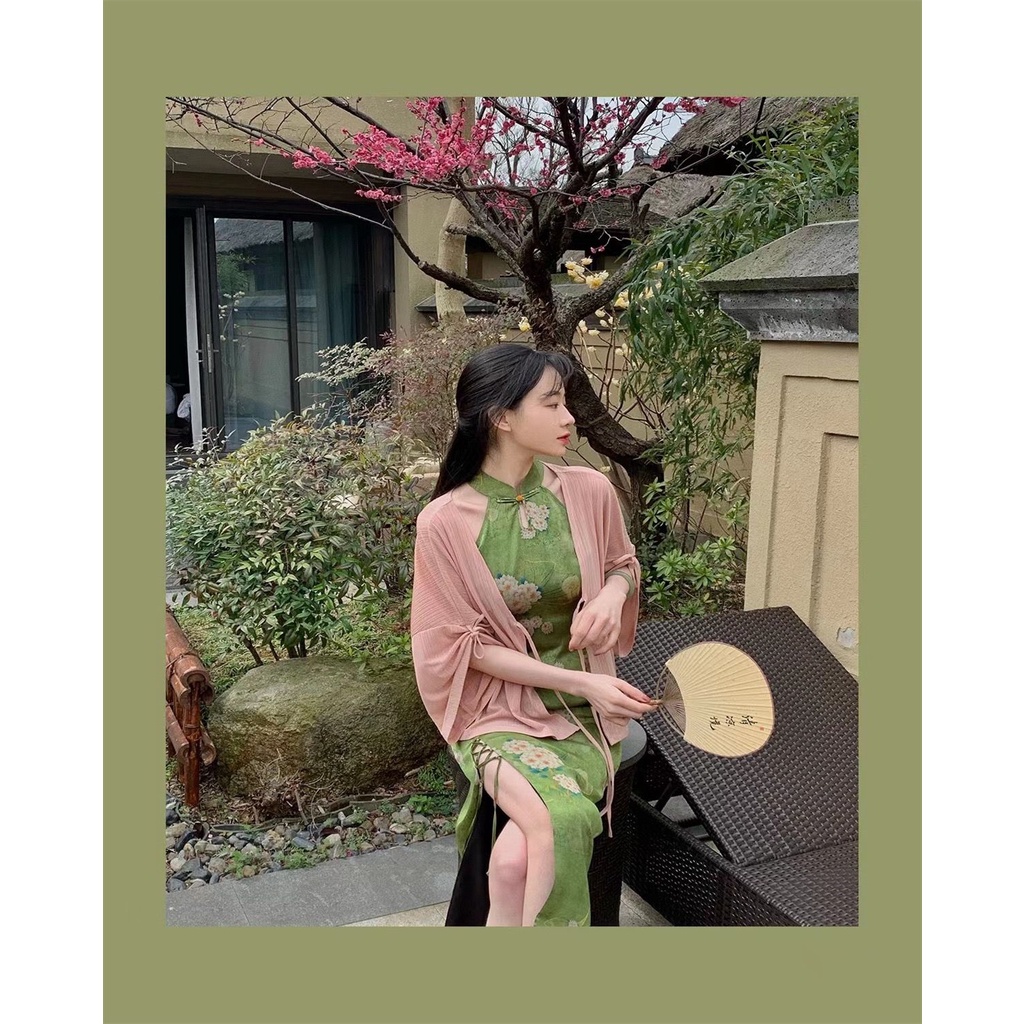 [M &amp; E] Áo Khoác Cardigan Dệt Kim Bốn Màu Kiểu Cổ Tích Trung Hoa Truyền Thống Múa Bụng Cổ Điển