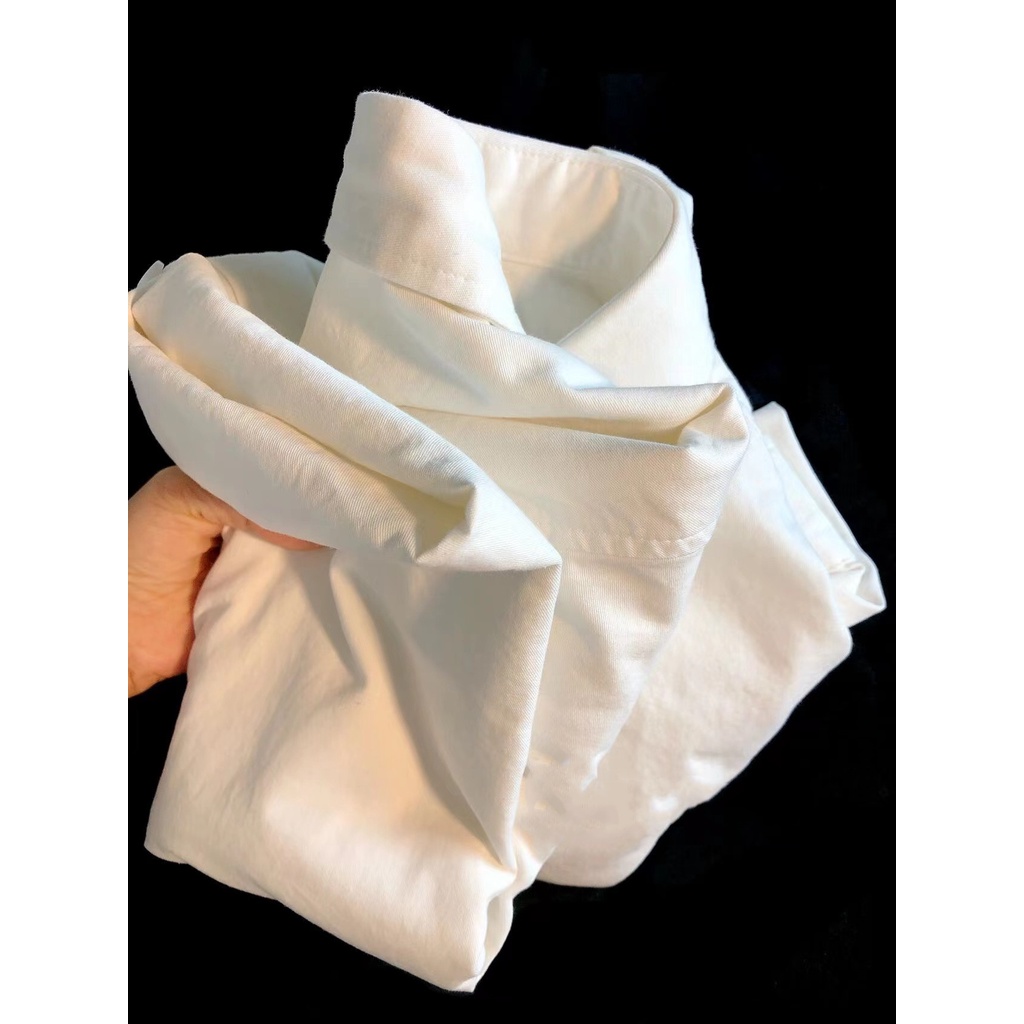 【ZHELIHANGFEI】Áo Sơ Mi Trắng Tay Dài Form Rộng Theo Phong Cách Preppy Dễ Phối Đồ