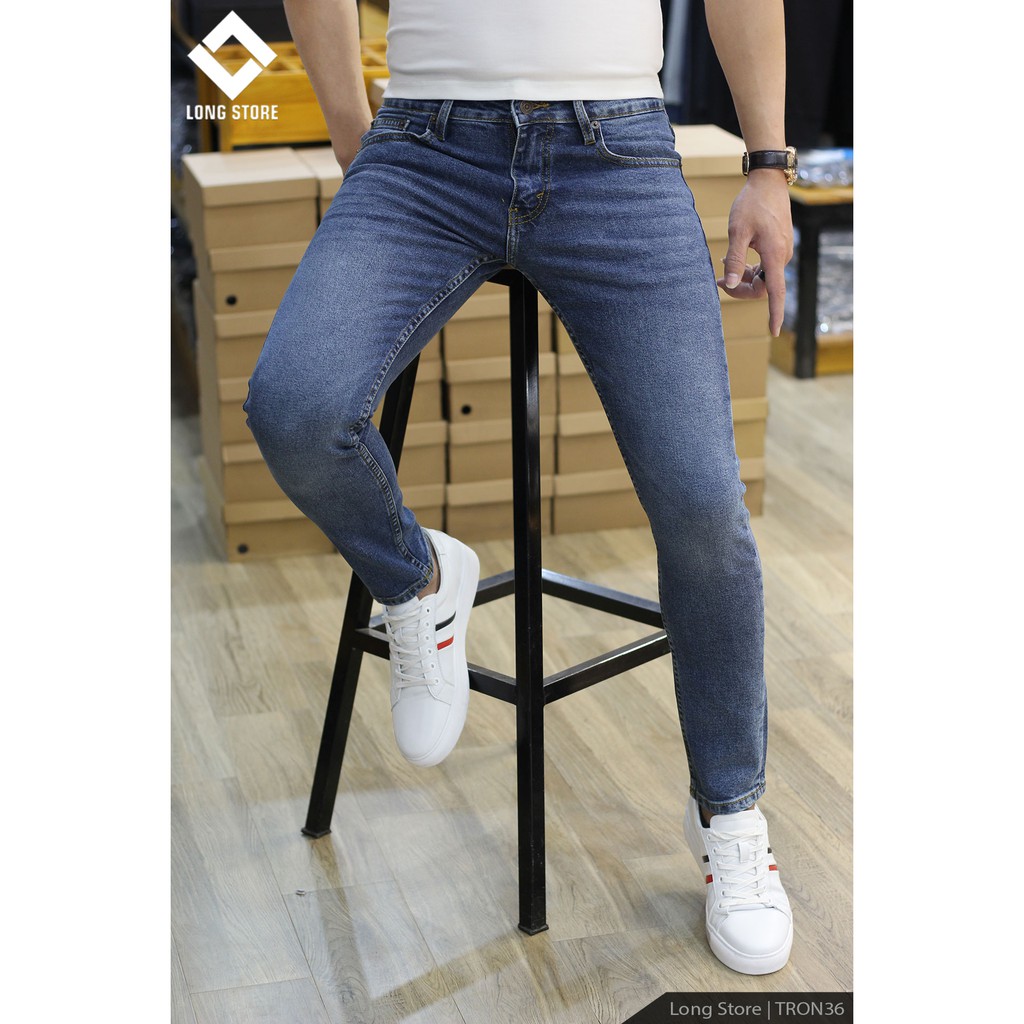 Quần jean nam trơn màu xanh nước biển ✅FREESHIP✅ Quần bò nam dáng ôm SLIMFIT skinny co giãn cao cấp - Tron36