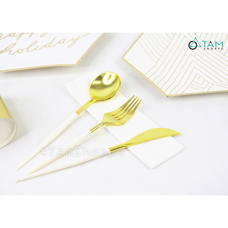 Set đồ giấy chữ Happy Holidays ép kim vàng trang trí tiệc SETDG-03