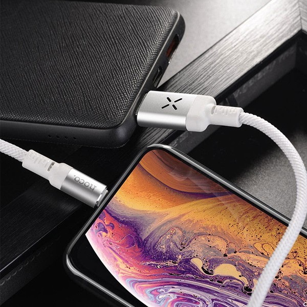 Cáp sạc Hoco U63 Lightning USB sạc nhanh 2.4A Max cho iPhone/iPad, nhựa TPE bền, đèn LED phát sáng trên dây, dài 120cm