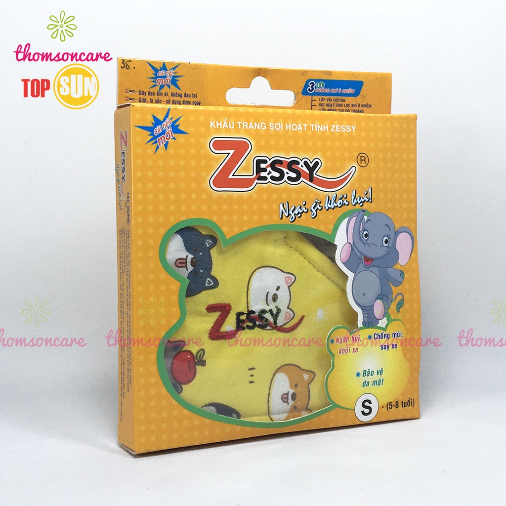 Khẩu trang vải kháng khuẩn Zessy cao cấp cho nam, nữ, thông thoáng từ sợi hoạt tính, ngăn ngừa khói bụi