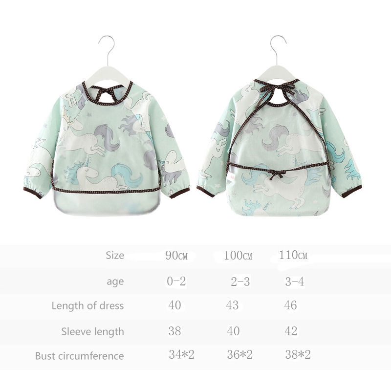 Yếm Ăn Tay Dài Chống Thấm Nước Họa Tiết Hoạt Hình Dễ Thương Cho Bé