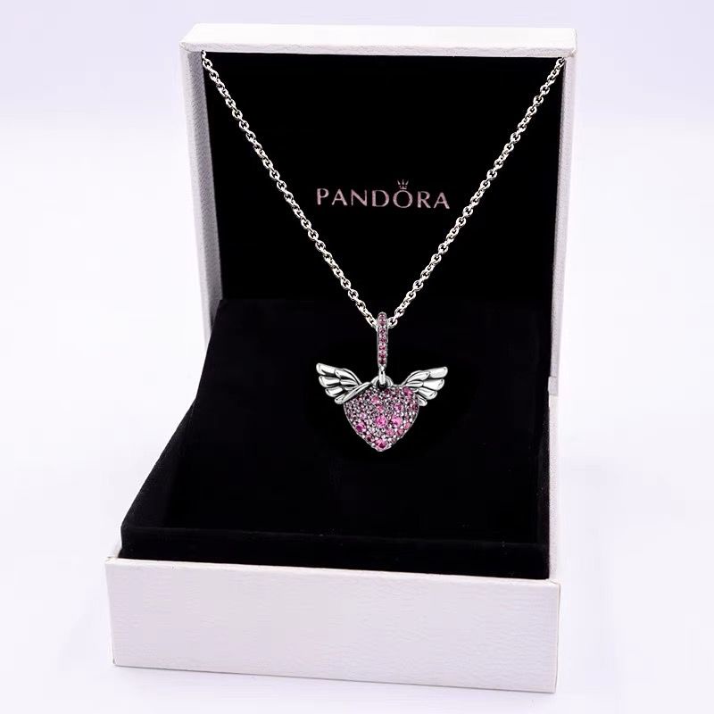 Vòng cổ Mạ Bạc 925 Mặt Hình Đôi Cánh Thiên Thần Pandora Đính Đá Thời Trang Cho Nữ