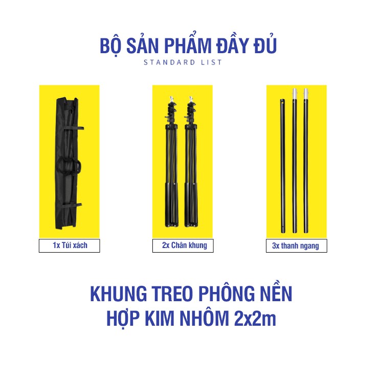 Khung treo phông hợp kim nhôm 2x2m giá rẻ & chắc chắn - Có túi xách đi kèm (giá treo phông chữ U)