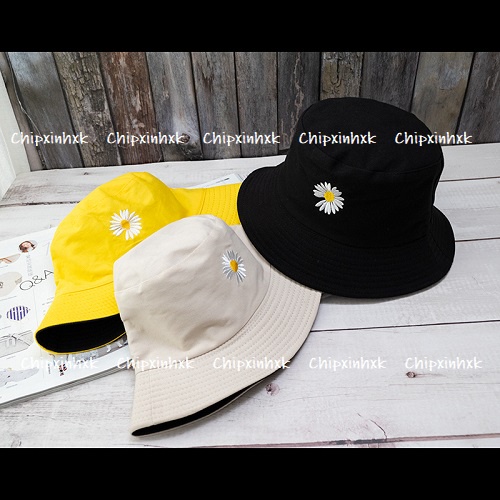 Phụ kiện thời trang cao cấp CHIPXINHXK - mũ bucket 2 mặt thêu hình hoa cúc xinh xắn