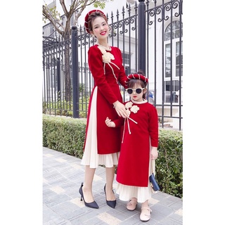 Áo dài chất liệu Nhung cao cấp đính hoa thuê thủ công phối chân váy voan lụa co giãn S1787 - ADELASHOP [kèm ảnh thật]