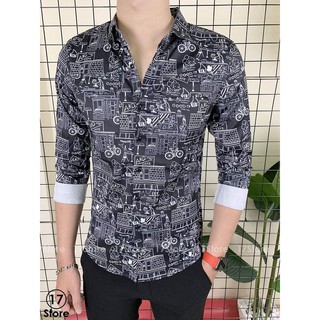 Áo sơ mi hoạ tiết kate lụa