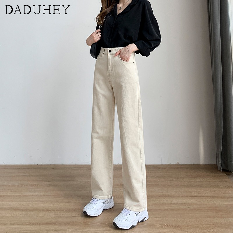 Daduhey Quần jeans ống rộng eo cao thời trang đường phố sành điệu với 6 màu tùy chọn dành cho nữ