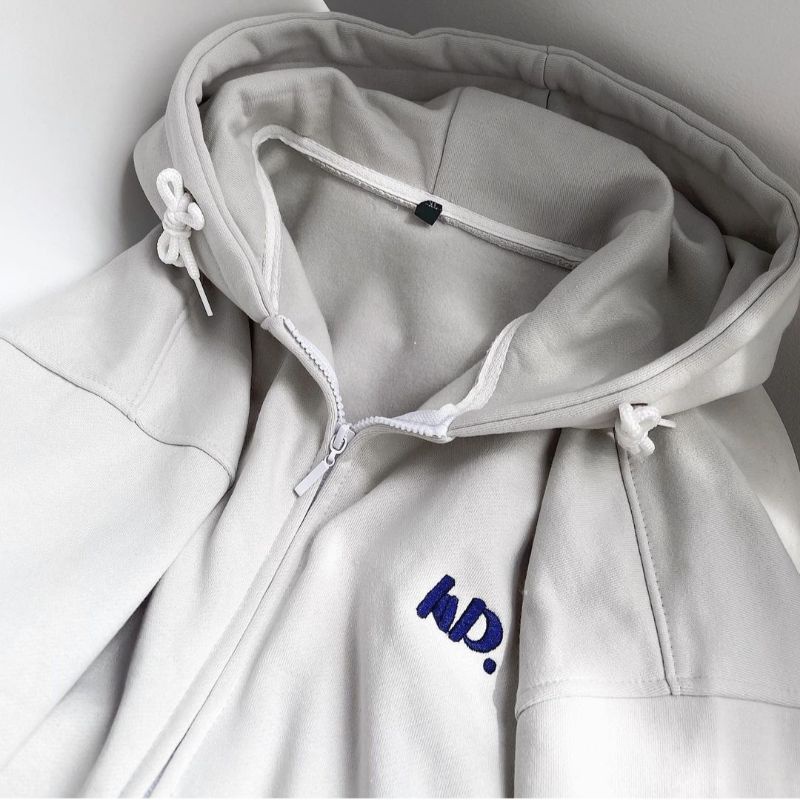 Áo khoác hoodie zip nam nữ unisex thêu HD oversize màu xám kem phong cách Ulzzang – Pamée